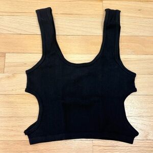 Zara Black Ribbed Cut Out Top